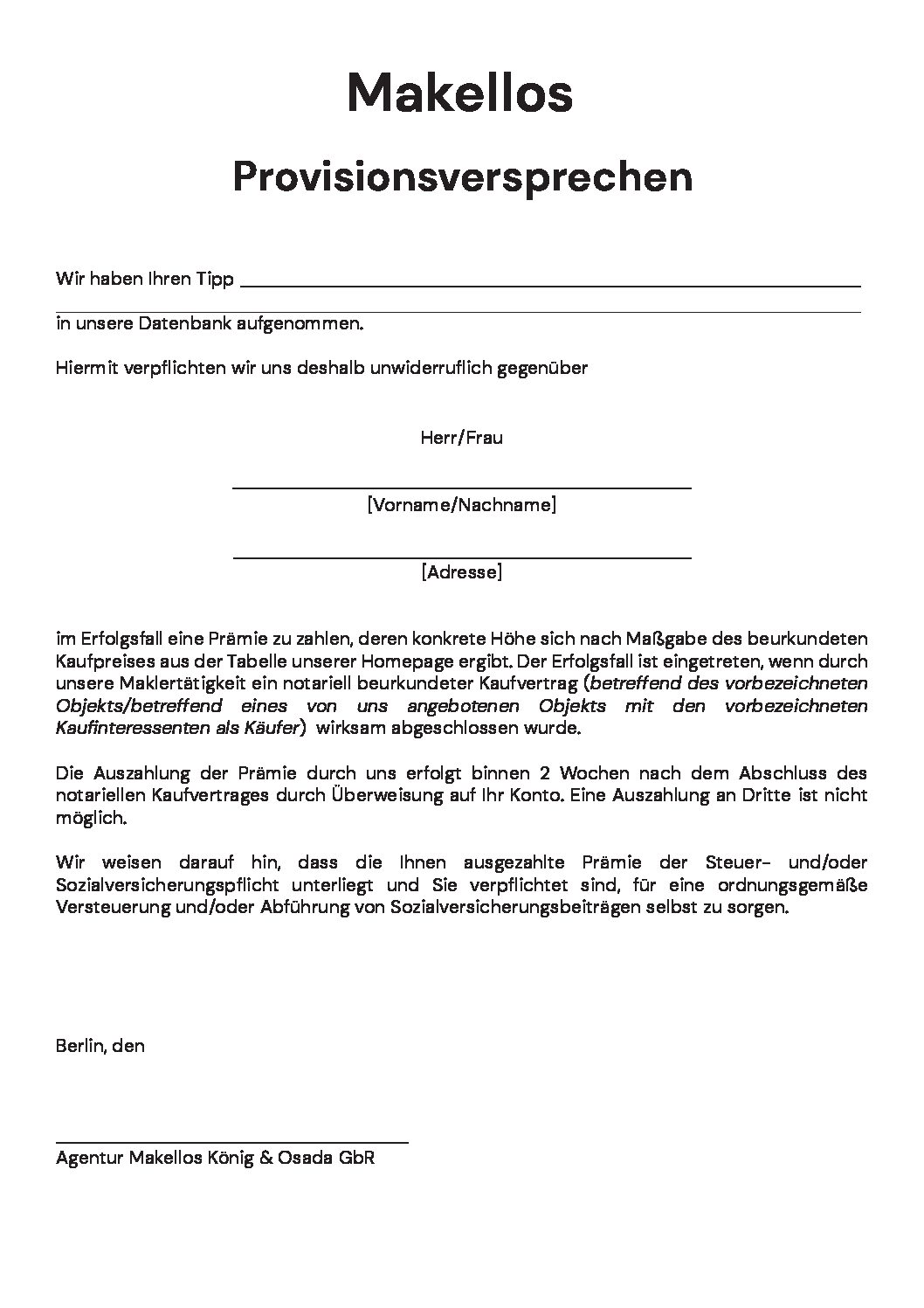 provisionsversprechen